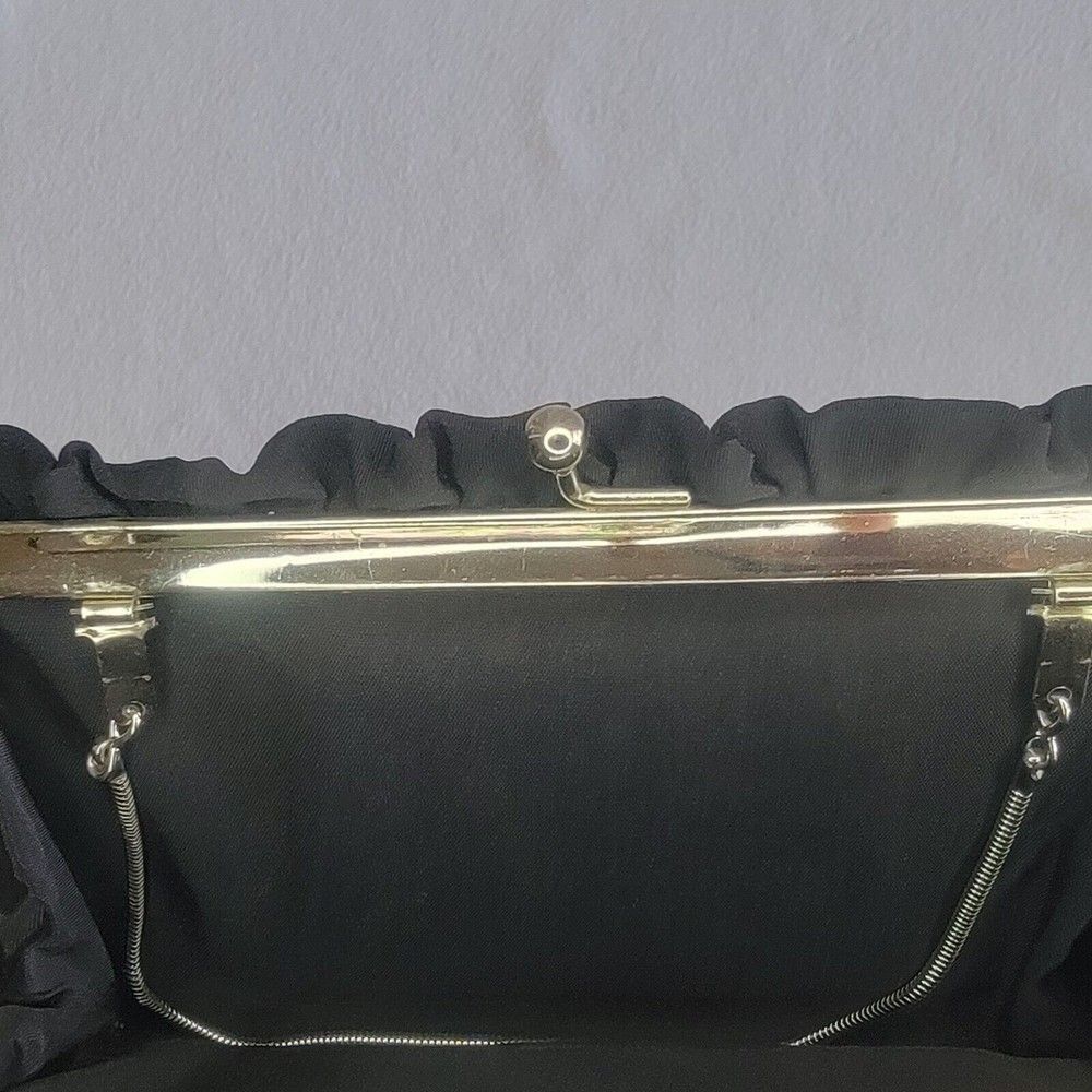 Vintage Satin Evening Clutch Hand Purse Little Black Bag Silver Tone Metal GUC - Picture 8 of 8